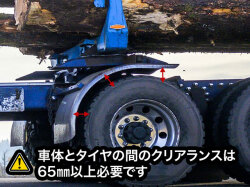 車体とタイヤのクリアランスは65mm以上必要です。